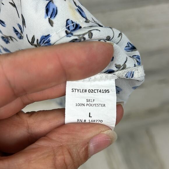 Sienna Sky Women’s L Blue White Floral Spaghetti Strap Cinch Blouse Lightweight - Picture 5 of 6